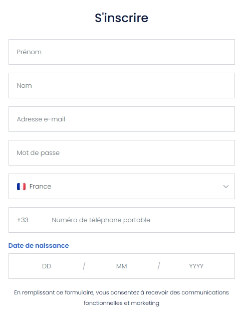 Formulaire d'inscription Spin Dynasty Casino avec nom, e-mail, mot de passe, téléphone et date de naissance